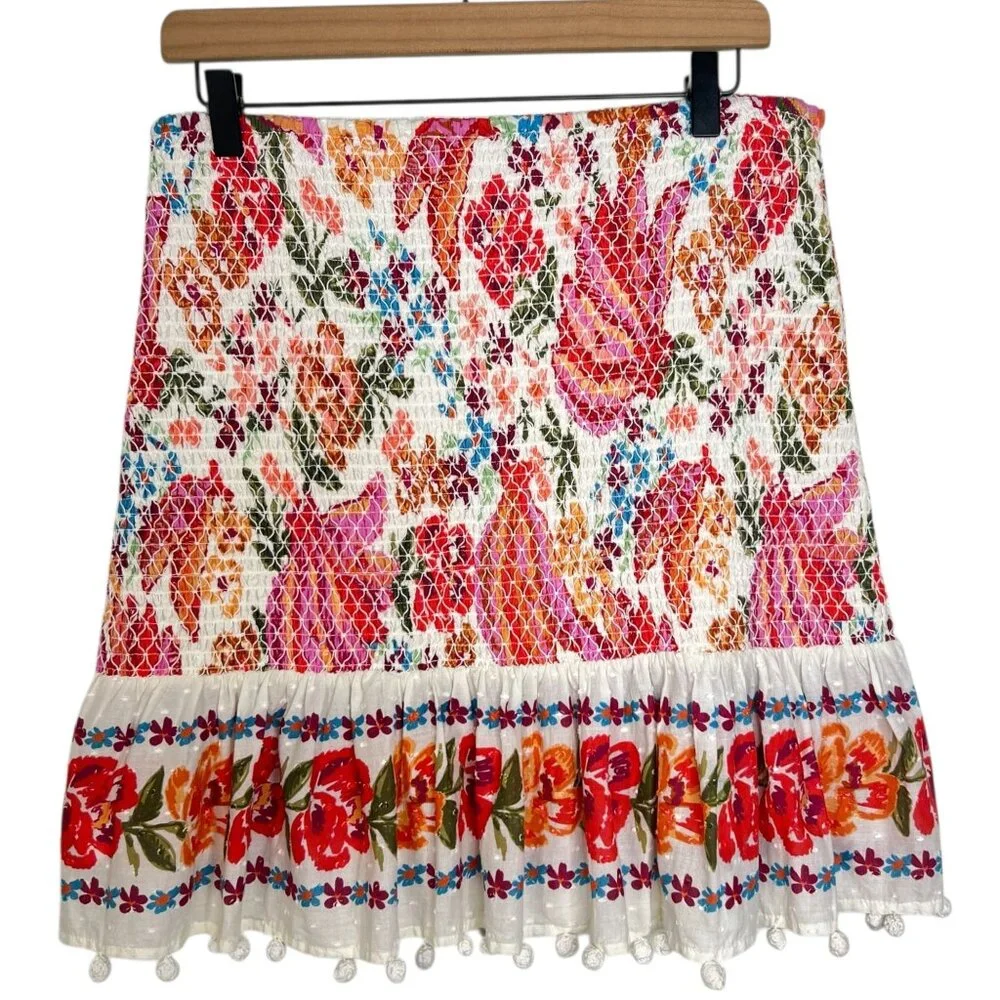 Farm Rio Spring Bananas Mini Skirt Smocked Stretch Floral Multicolor LARGE - Picture 9 of 16
